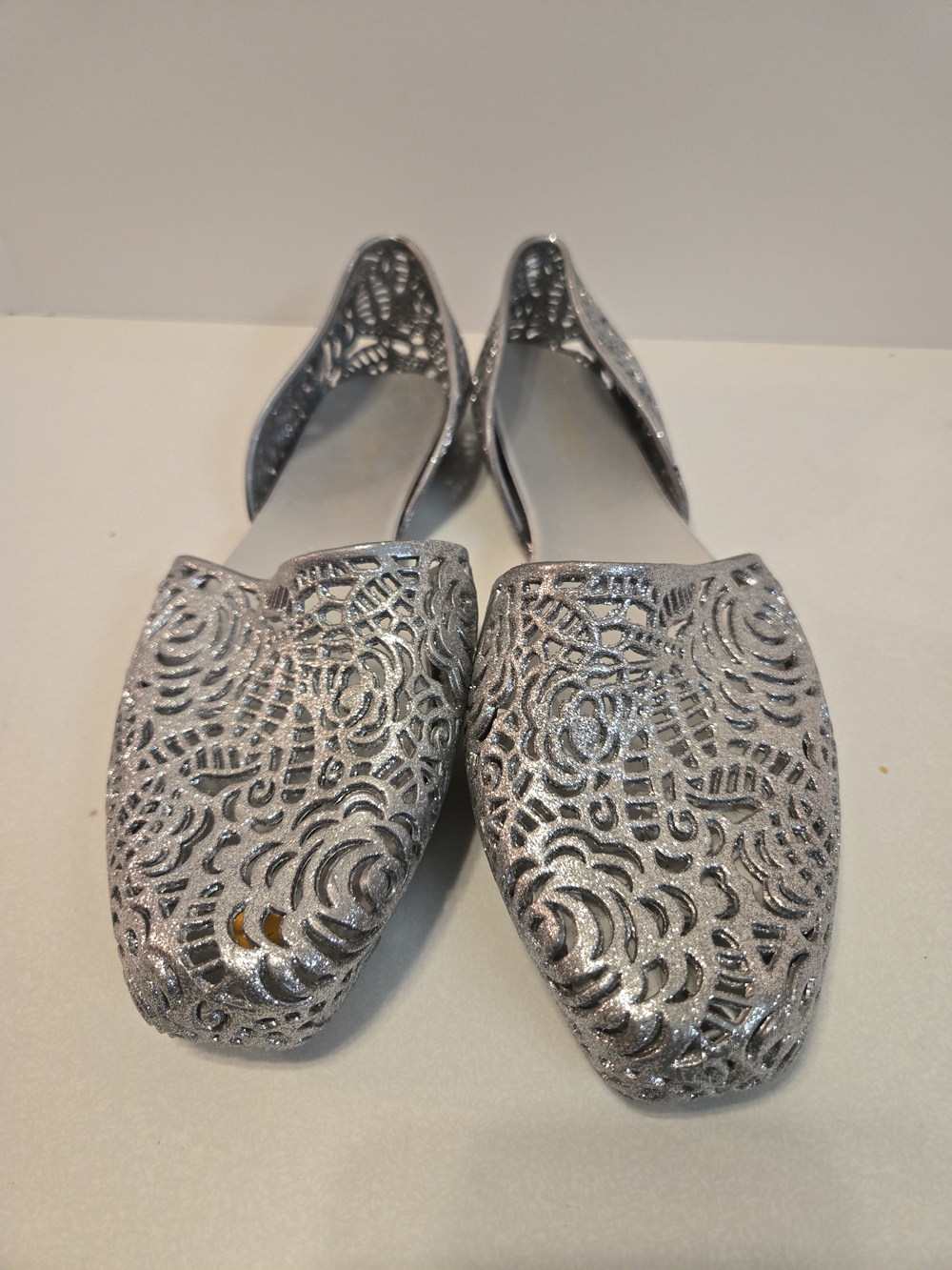 JELLIES Chemistry Silver Glitter Laser-Cut Women's Pointed Flats